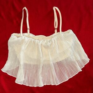 Cream Pleated Crop Tank Top